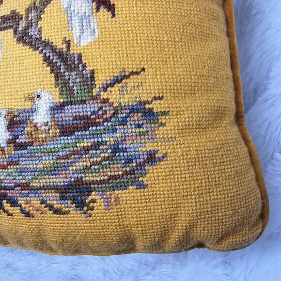 Vintage Bald Eagle Family Needlepoint Petit Point Pillow Gold Velvet Americana - Picture 5 of 9